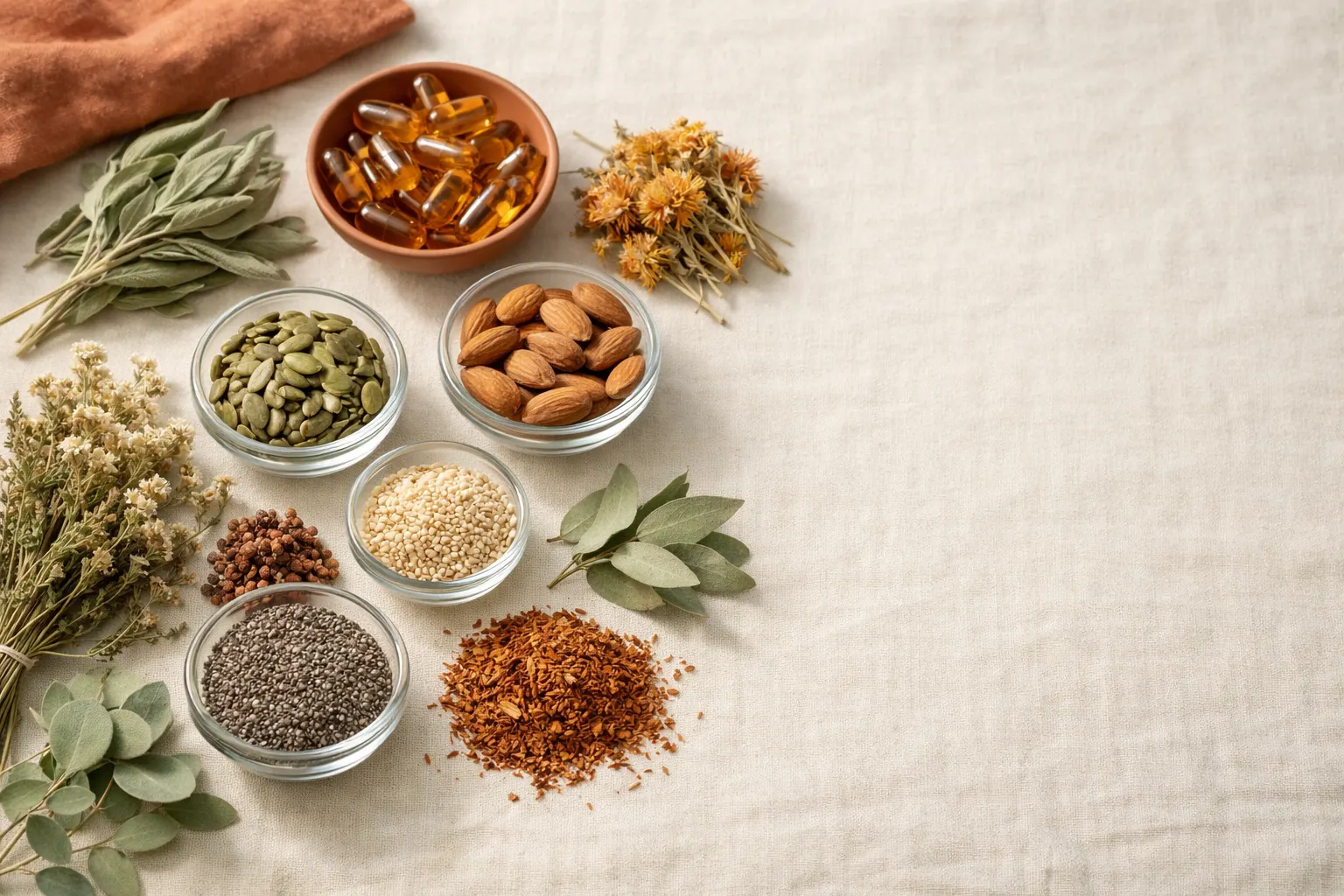 Nutrition resources, herbs and supplements on a consultation desk